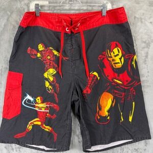 Marvel Comics Iron Man Board Shorts Mens 36 Black Red Graphic Swim Trunks 2013